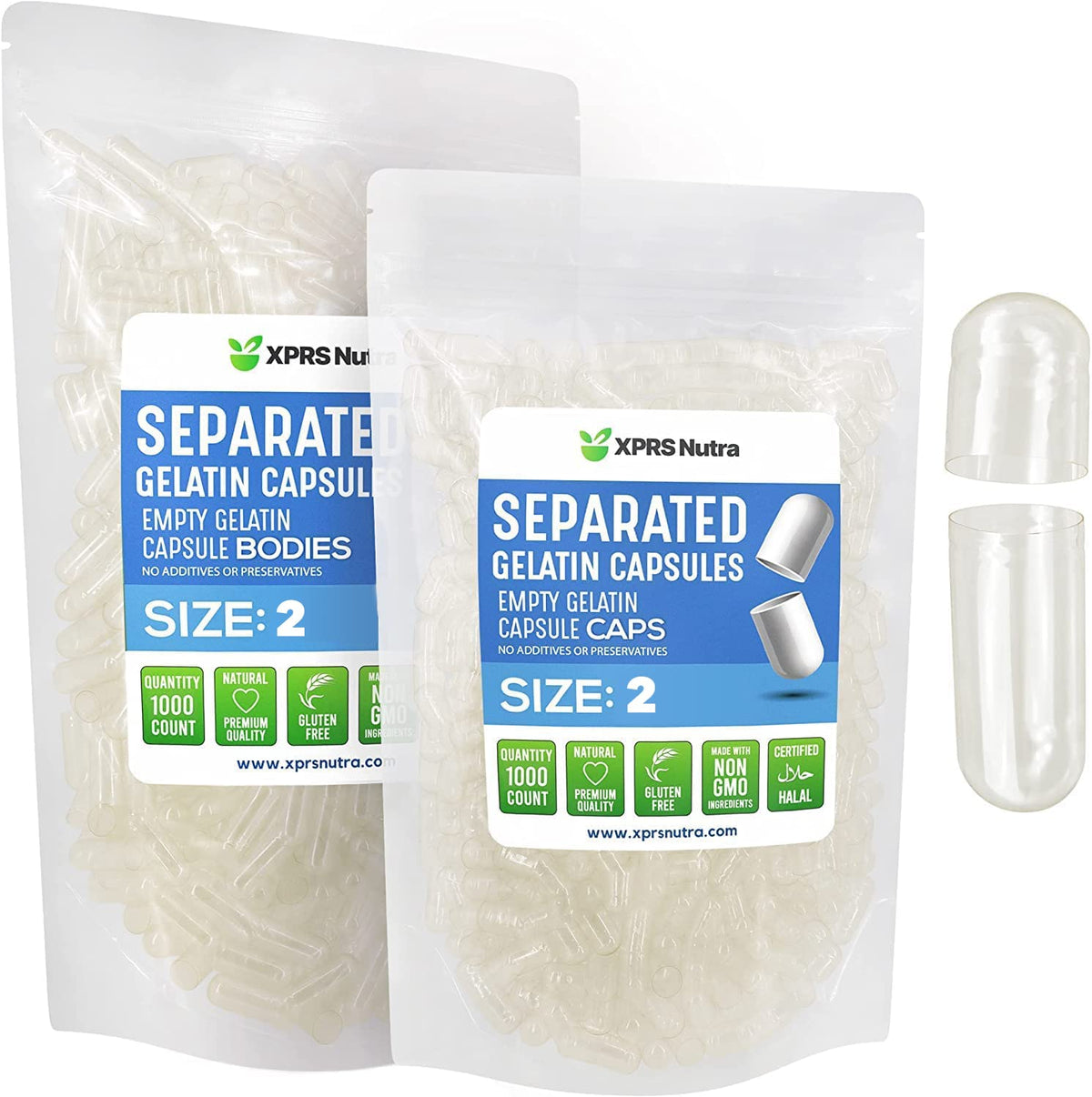 XPRS Nutra Size 2 Separated Gelatin Capsules - 1000 Count