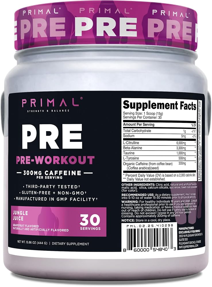 Primal Pre-Workout Powder Grapefruit Energy Boost - 30 Servings