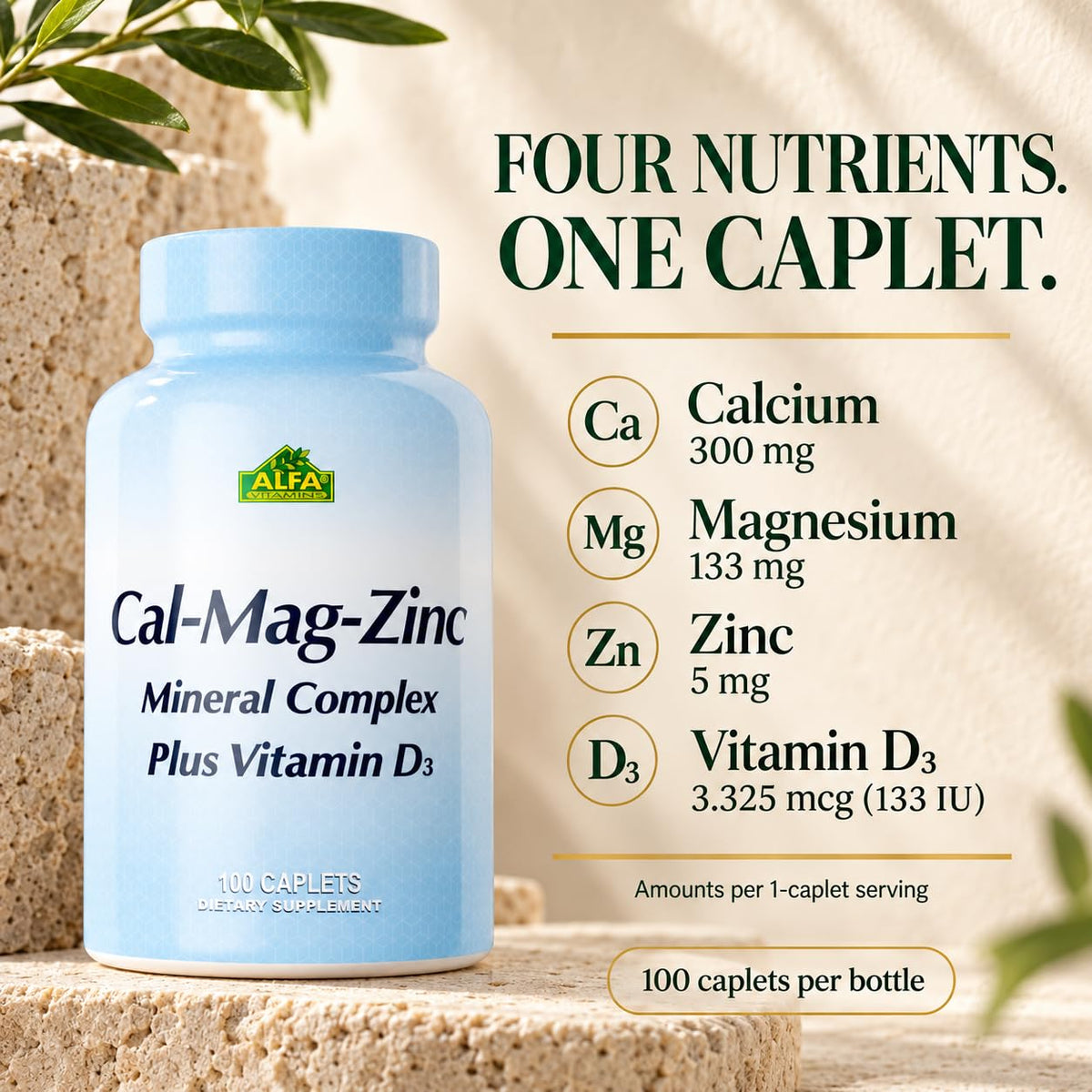 ALFA VITAMINS Calcium Magnesium Zinc Vitamin D3 - 100 Tablets - image 4