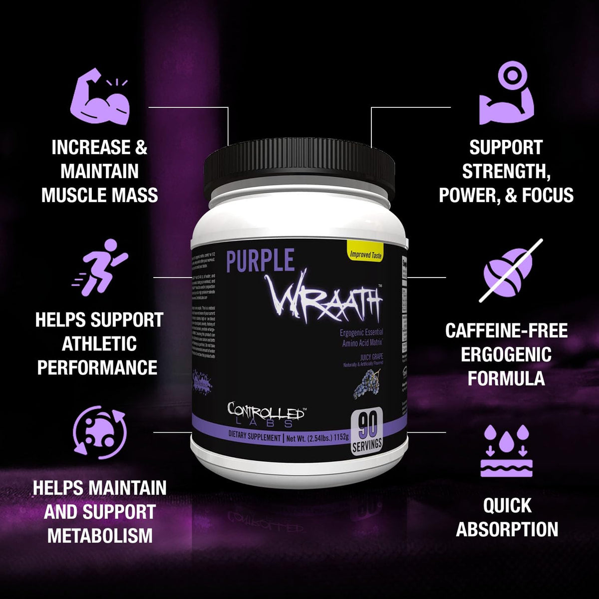 CONTROLLED LABS Purple Wraath BCAA EAA Amino Acid Powder - 90 Servings - image 2