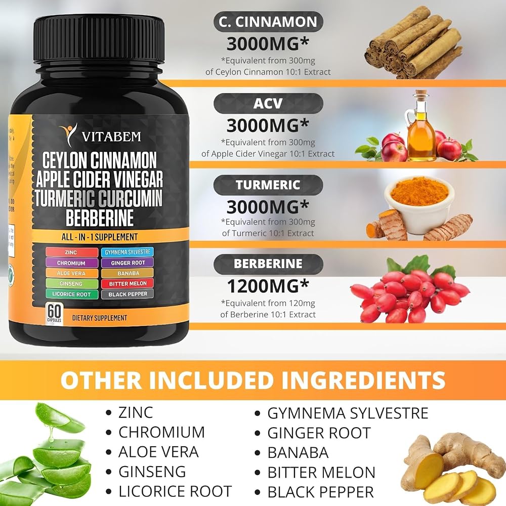 Vitabem Ceylon Cinnamon Turmeric Berberine Capsules - 60 Count - image 2