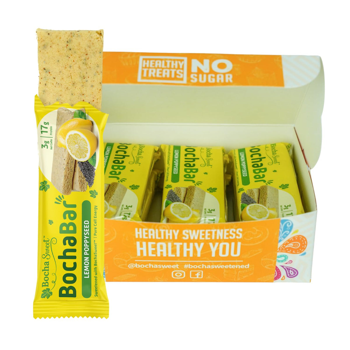 BOCHA SWEET Keto Protein Bar Lemon Poppyseed - 12 Count