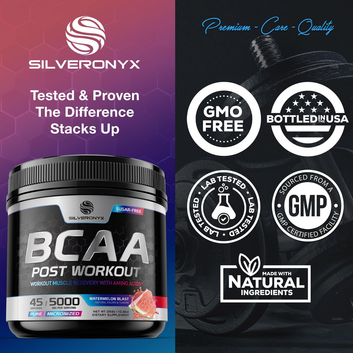SILVERONYX BCAA Powder with L-Glutamine Post Workout Recovery - 45 Servings - image 4