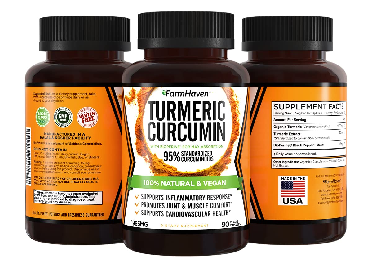 FarmHaven Turmeric Curcumin with BioPerine 1965mg - 90 Capsules - image 2