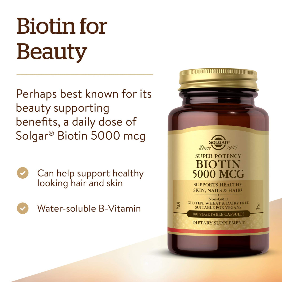 Solgar Biotin 5000 mcg for Hair, Skin & Nails - 180 Capsules - image 3
