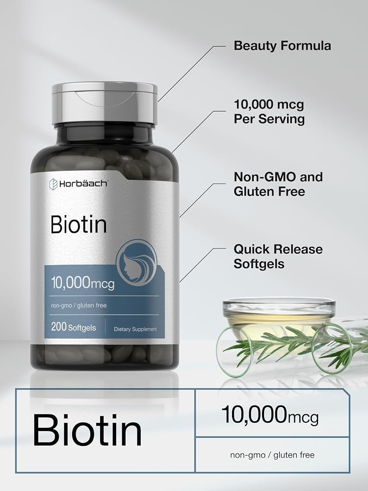 Horbäach Biotin 10000 mcg Vitamin B7 - 200 Softgels - image 4