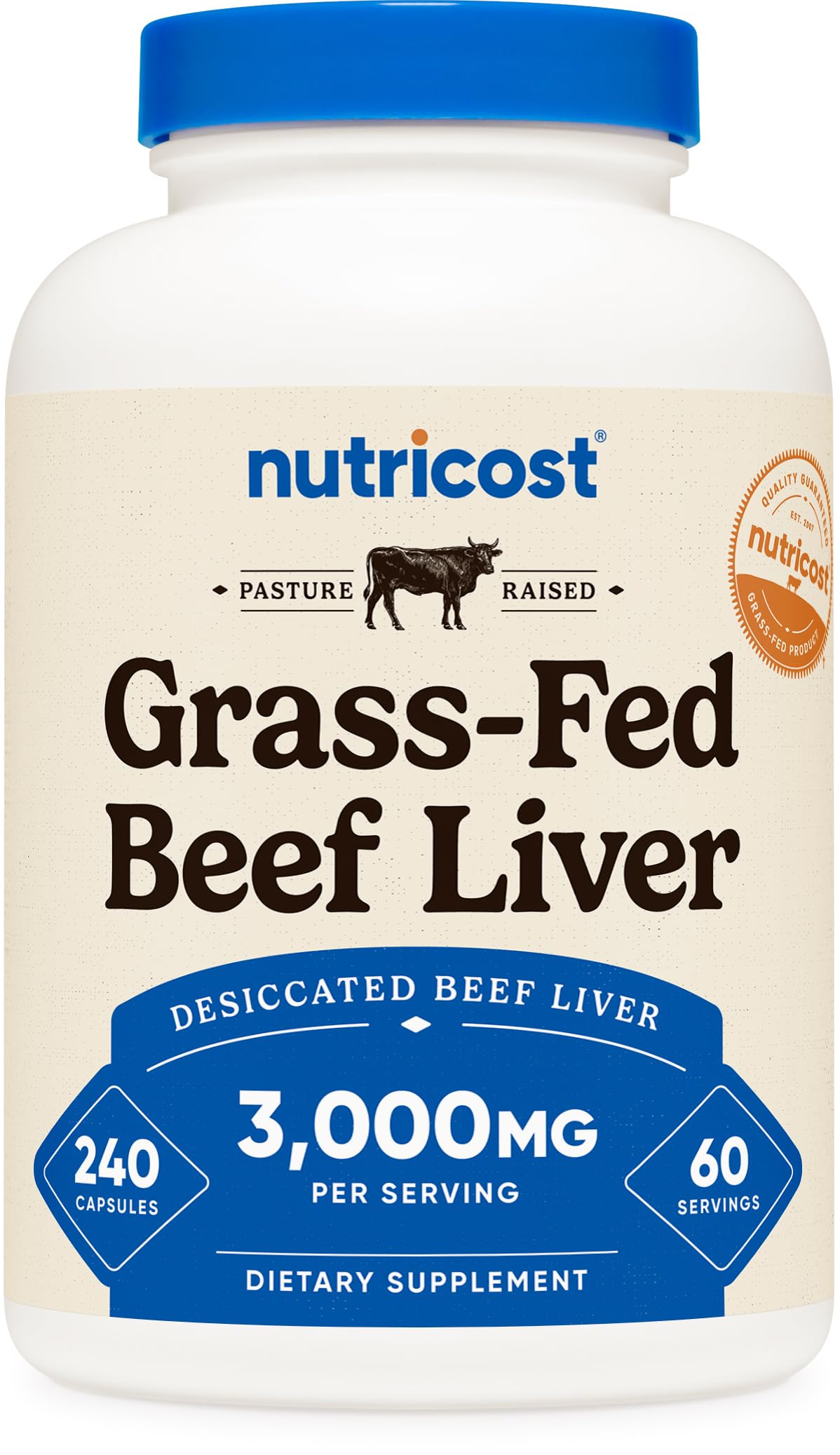 Nutricost Grass Fed Desiccated Beef Liver Capsules 3000mg (750mg Per