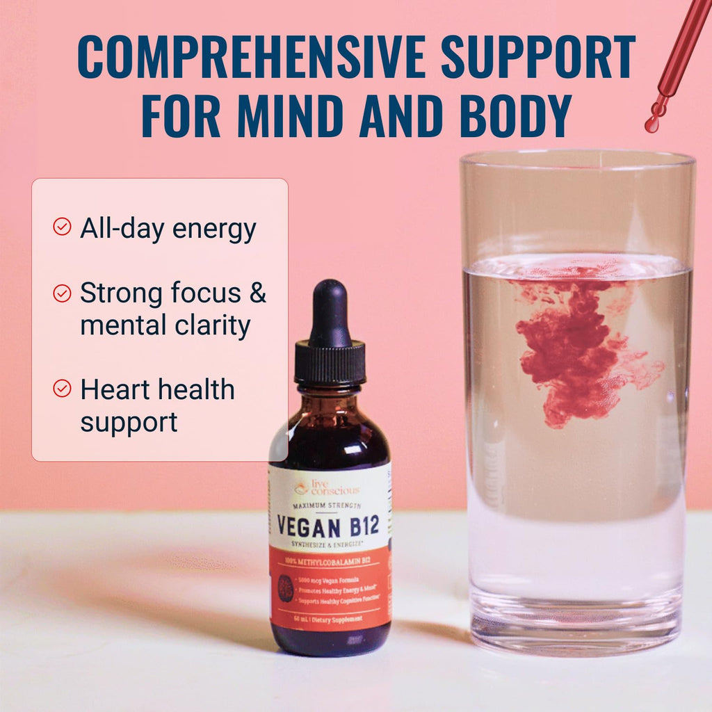 Live Conscious Vegan B12 Sublingual Liquid Drops 5000mcg - 60 Servings - image 3
