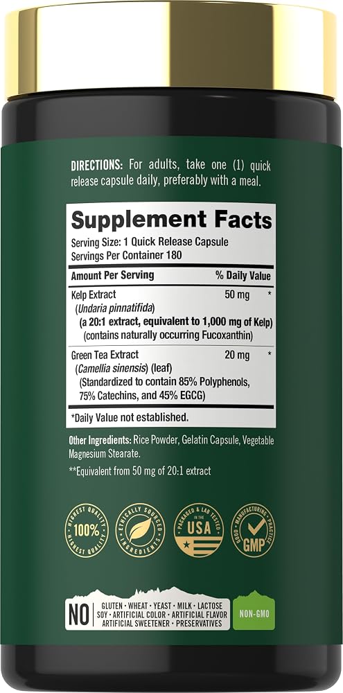 Tahoe Nutritionals Kelp Supplement with Green Tea Extract - 180 Capsules - image 2