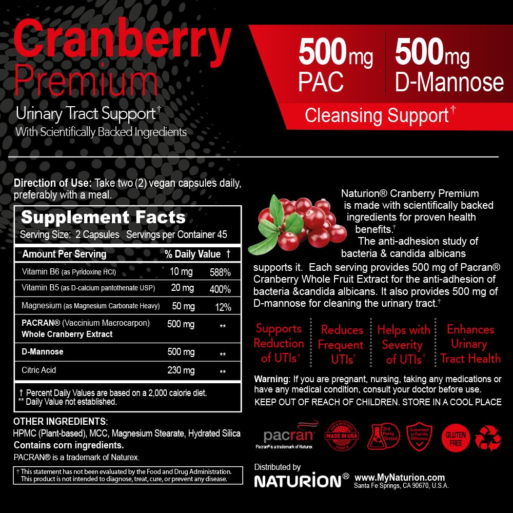 NATURION Cranberry Premium Urinary Tract Support - 90 Capsules - image 4