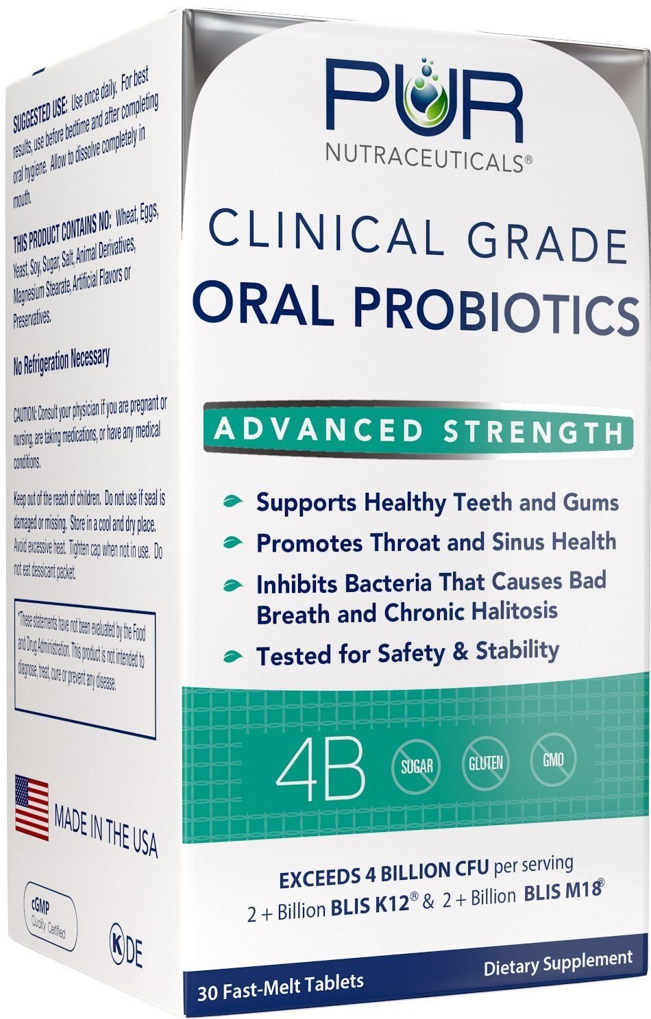 PUR Nutraceuticals Clinical Grade Oral Probiotics Peppermint - 30 Tablets