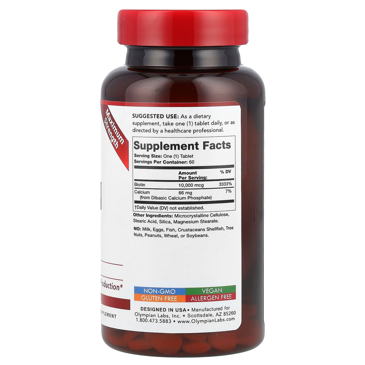 Olympian Labs Biotin 10,000mcg Vitamin B7 - 60 Tablets - image 2
