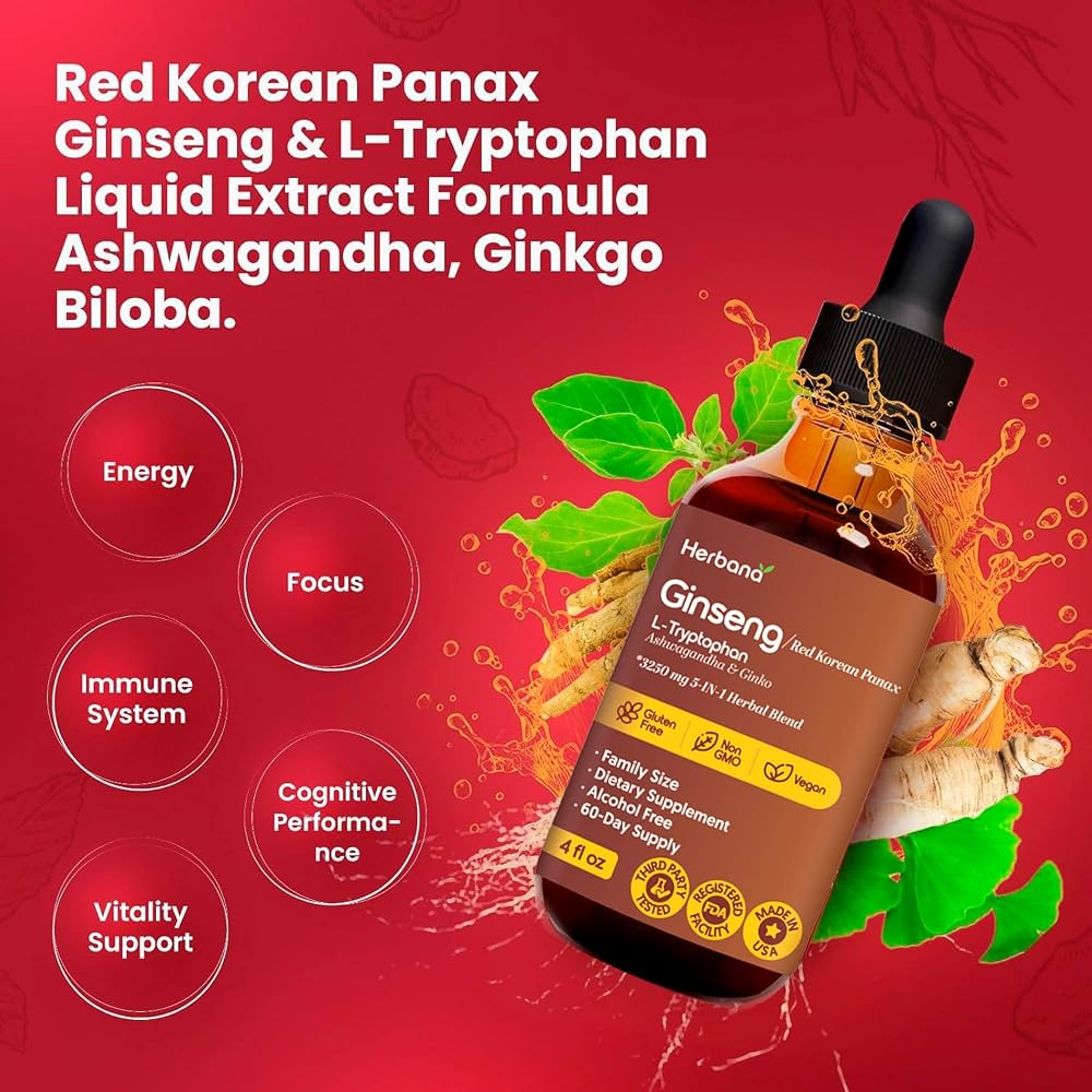 HERBANA MANUFACTURING Ginseng Liquid Extract with L-Tryptophan - 4 fl oz - image 4