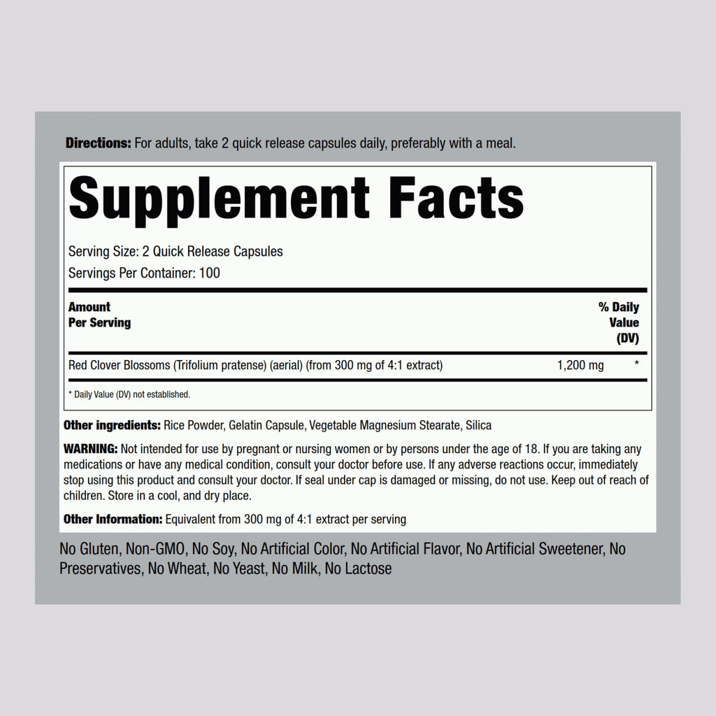 Piping Rock Red Clover Supplement - 200 Capsules - image 2