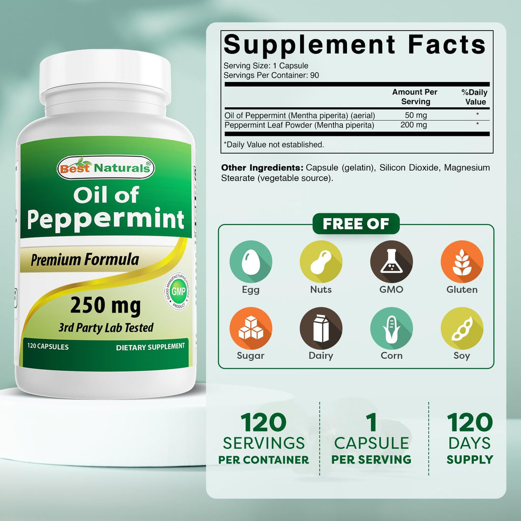 Best Naturals Peppermint Oil 250 mg - 240 Capsules - image 2