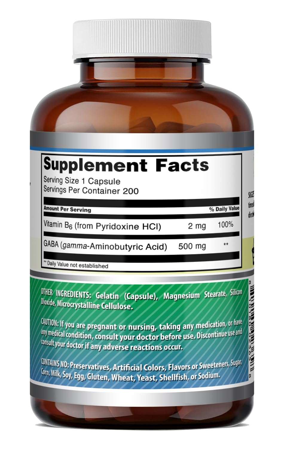 Amazing Nutrition GABA with Vitamin B6 500 mg - 200 Capsules - image 6