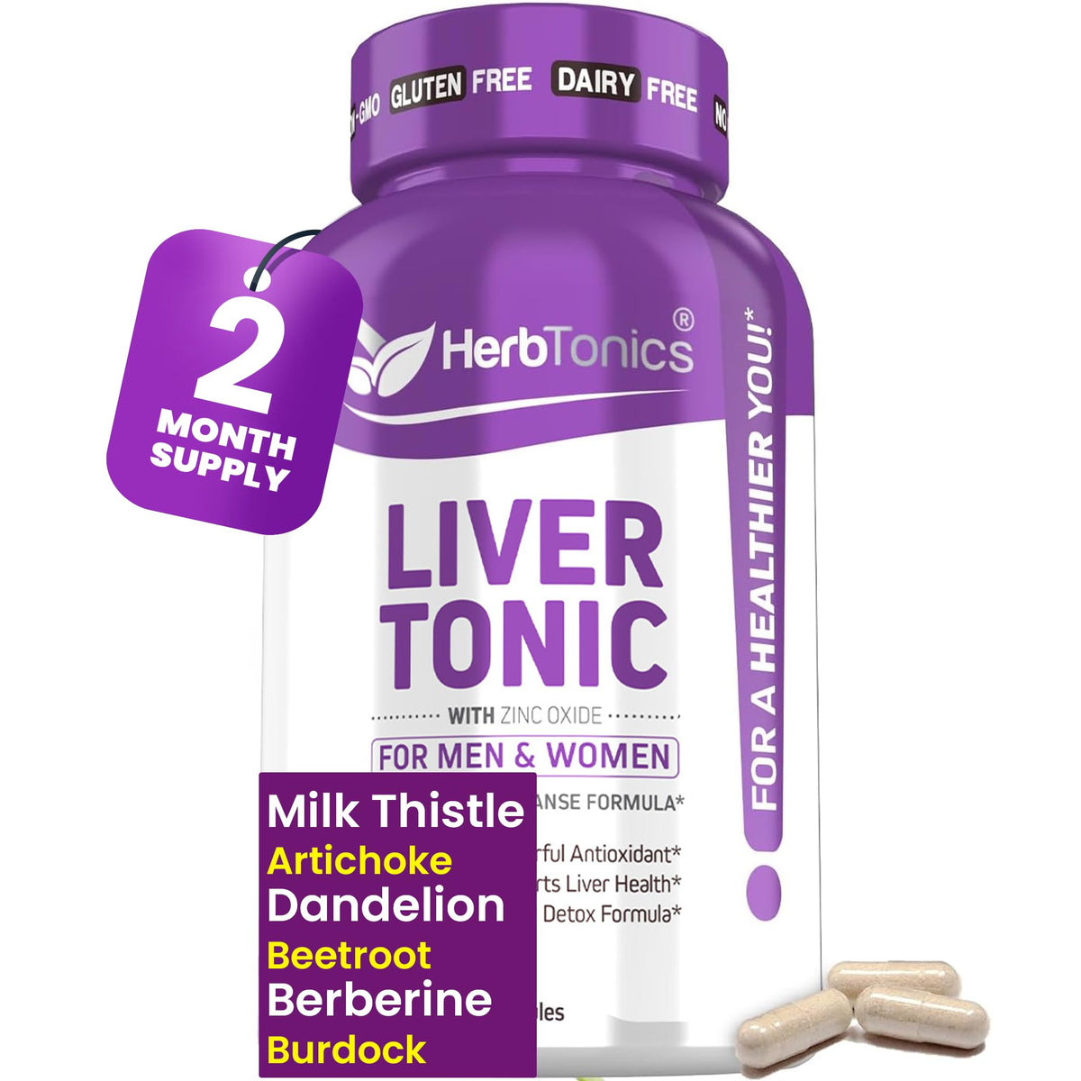 Herbtonics Liver Detox Cleanse with Milk Thistle & Berberine - 120 Capsules