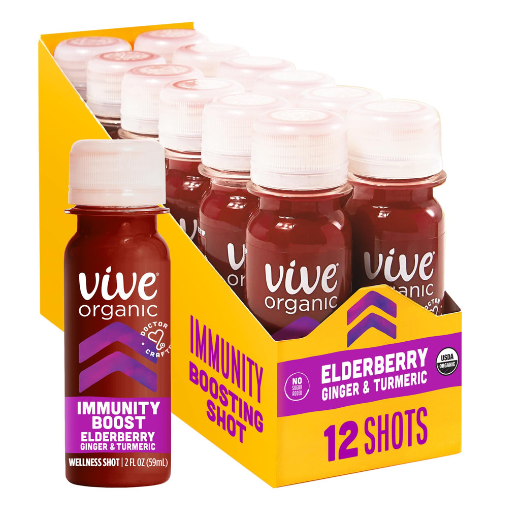 Vive Organic Immunity Boost Elderberry Ginger Turmeric Shot - 12 Pack