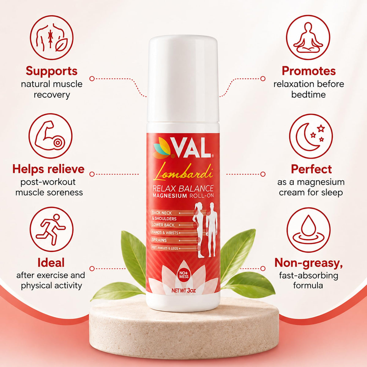 VAL Magnesium Roll-On for Joint & Muscle Relief - 3 Oz - image 2