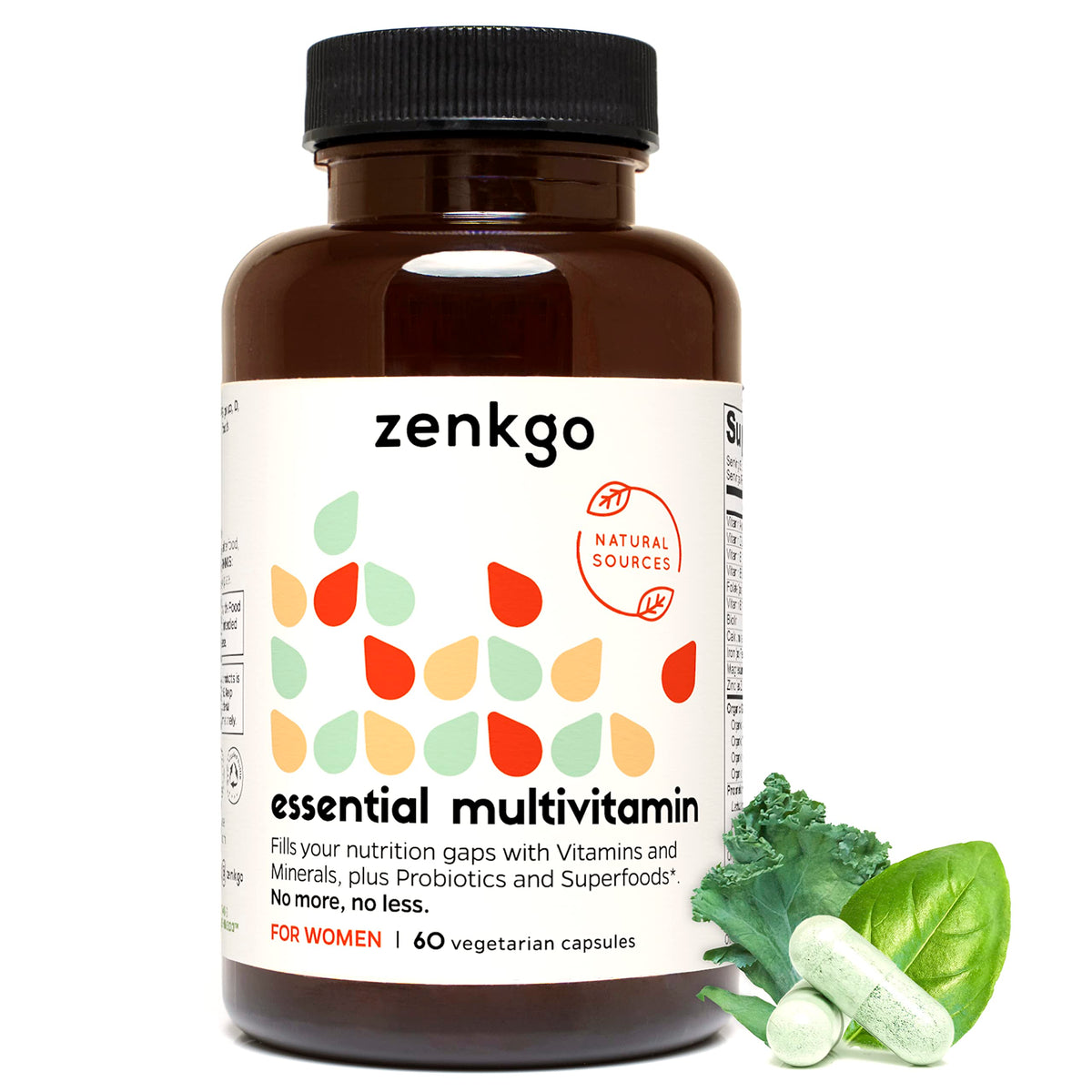 Zenkgo Women's Vitamins + Probiotics 25B CFU + Organic Whole Foods