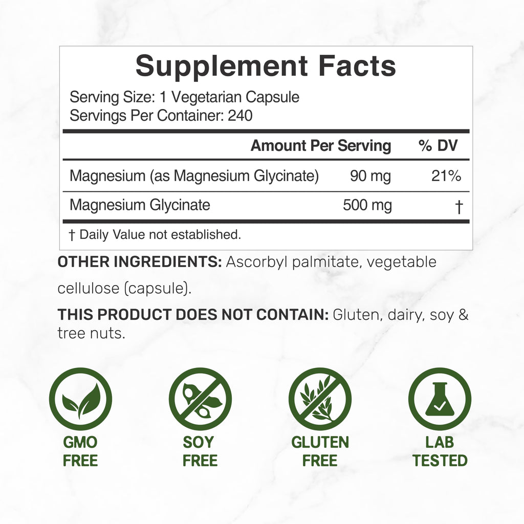 Deal Supplement Magnesium Glycinate 500mg Veggie Capsules