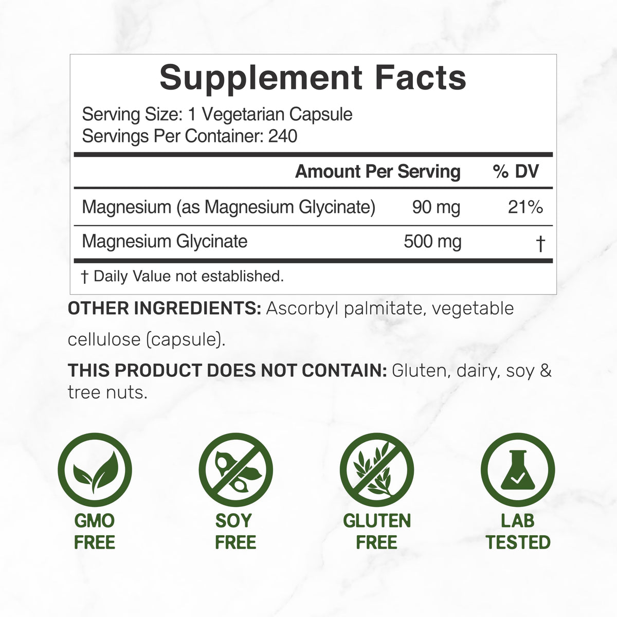 Deal Supplement Magnesium Glycinate 500mg Veggie Capsules