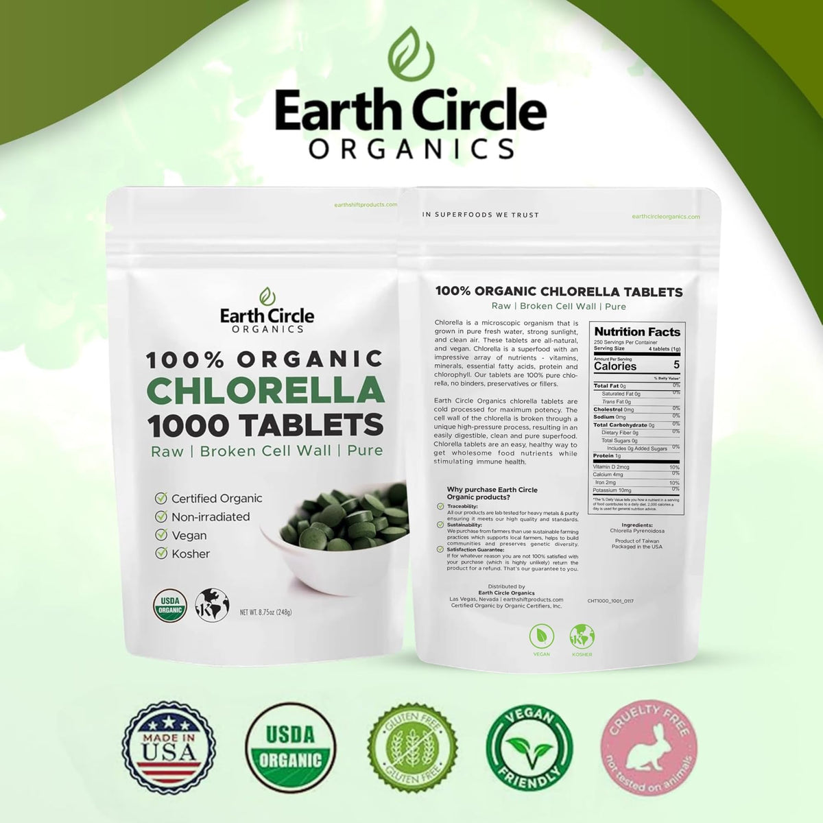 Earth Circle Organics Organic Chlorella Tablets - 1000 Count - image 5