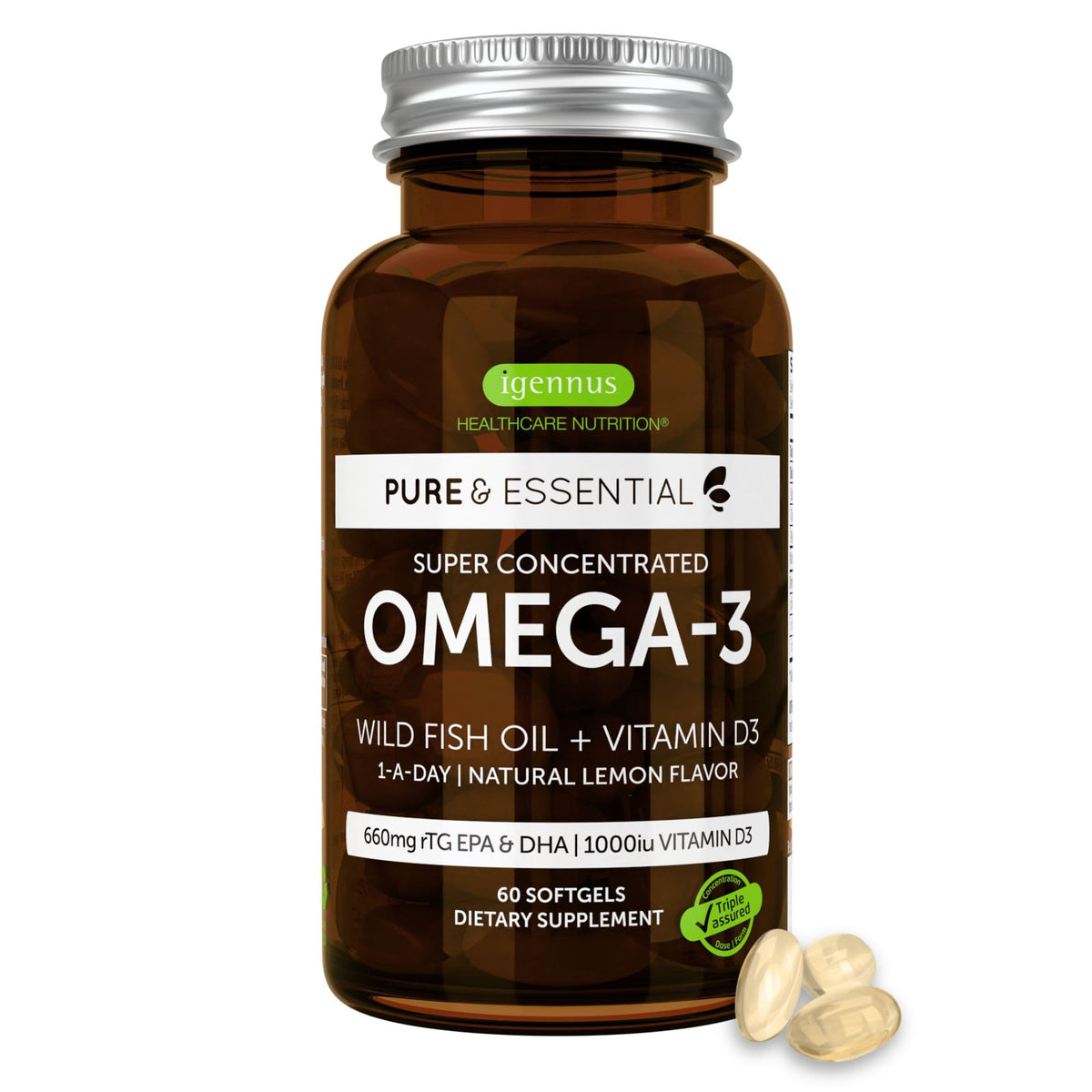 Igennus Ultra Pure Omega-3 rTG with Vitamin D3 - 60 Softgels