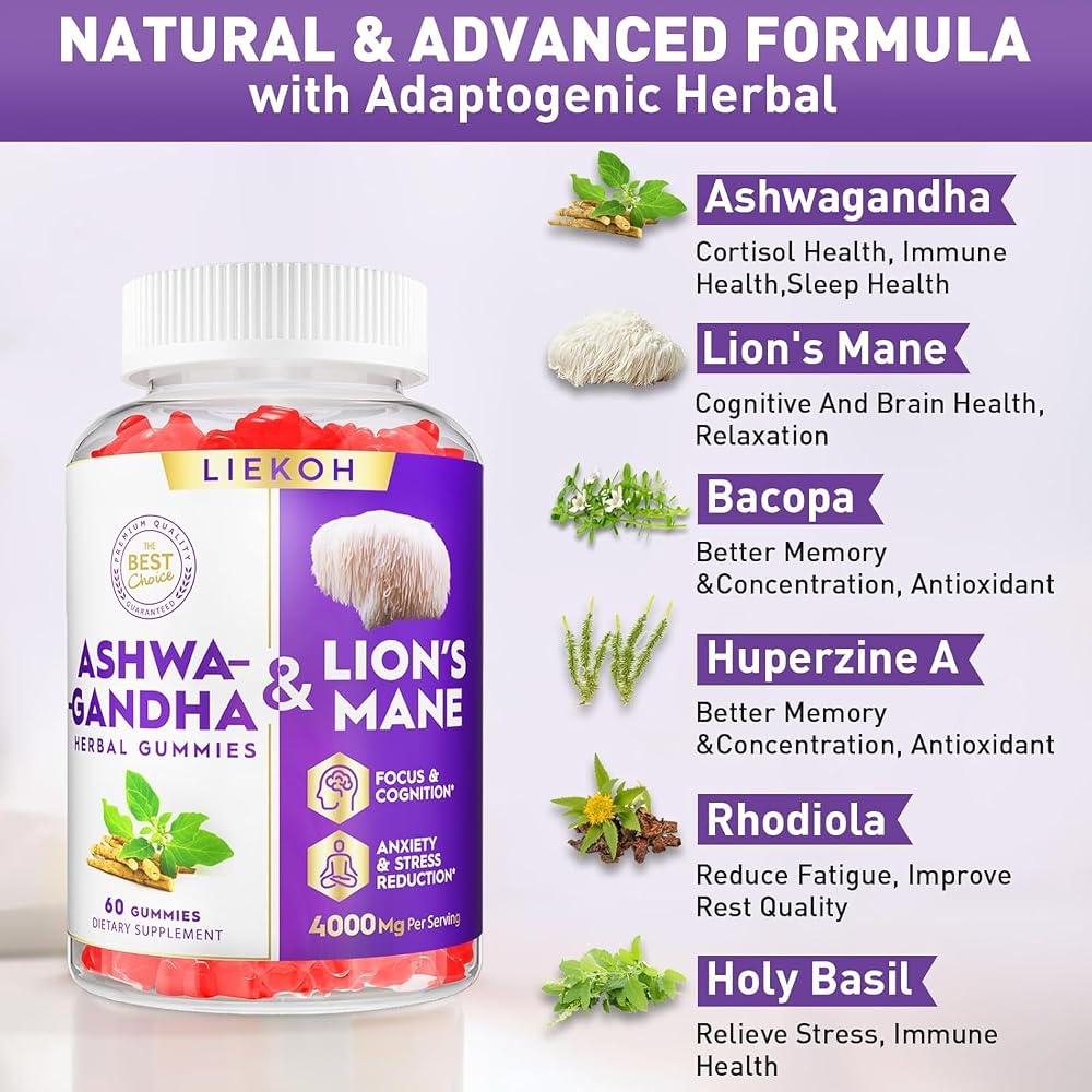 Liekoh Ashwagandha & Lion's Mane Gummies for Brain Health - 60 Count - image 7