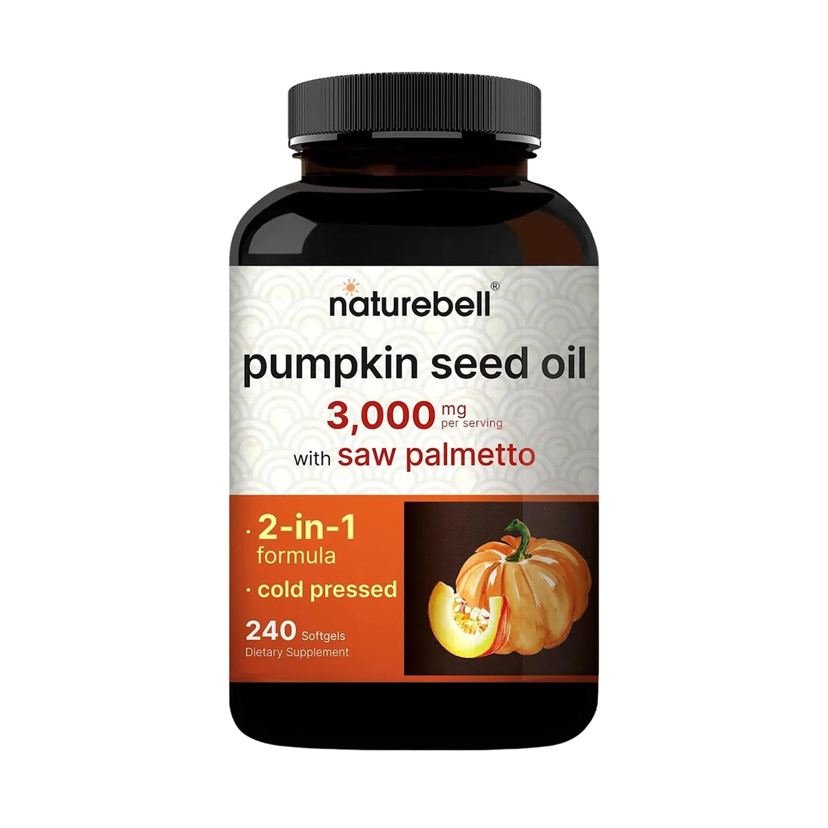 NatureBell Pumpkin Seed Oil 3,000mg with Saw Palmetto - 240 Softgels