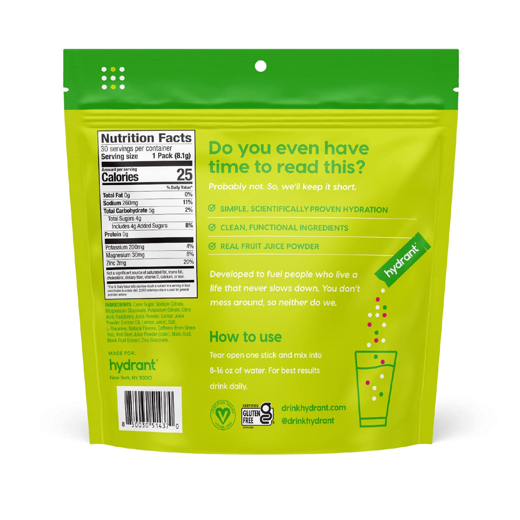 Hydrant Energy Electrolyte Powder Raspberry Lemonade - 30 Sticks - image 6
