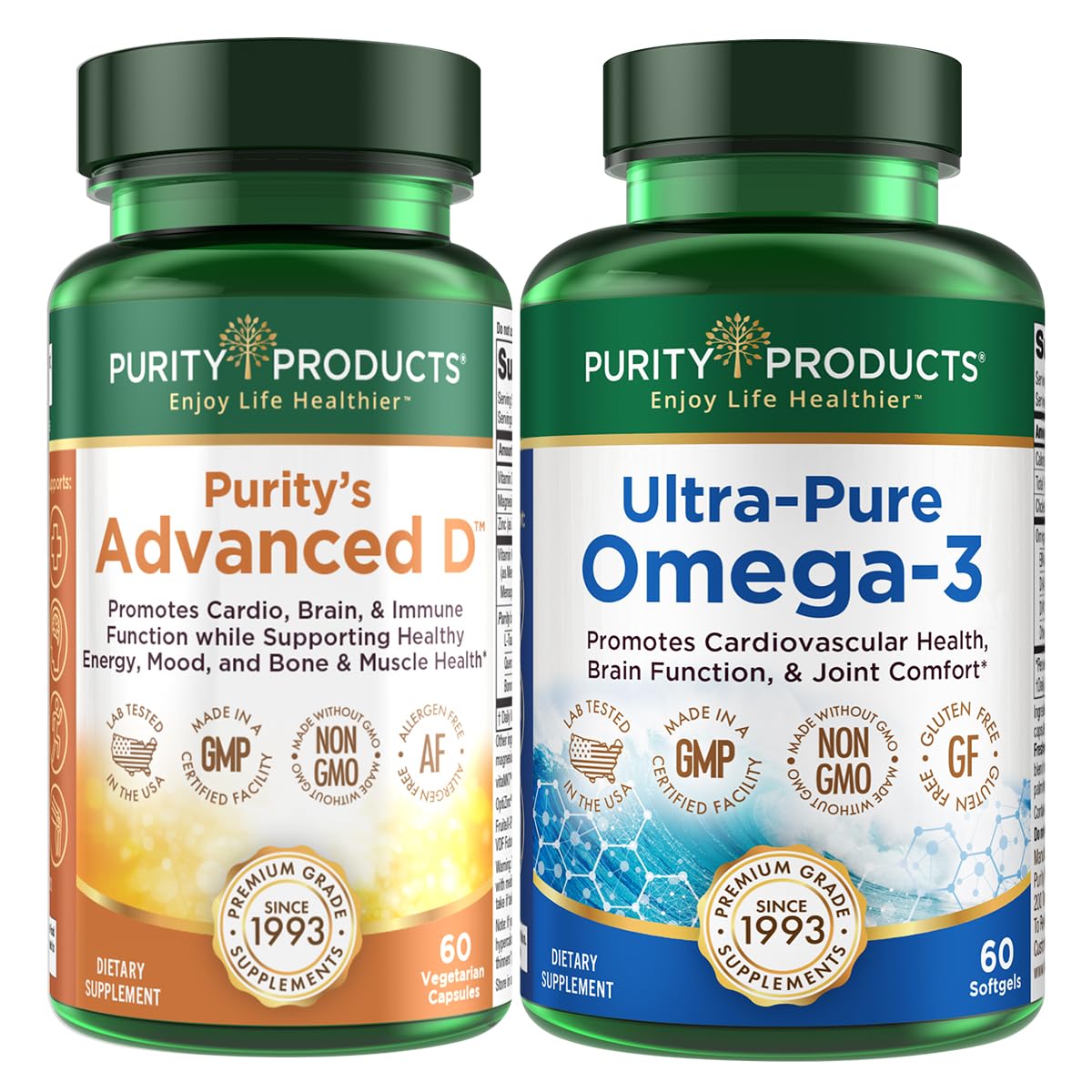 Purity Products Advanced Vitamin D + Omega-3 Fish Oil Bundle - 2-Bottle Kit