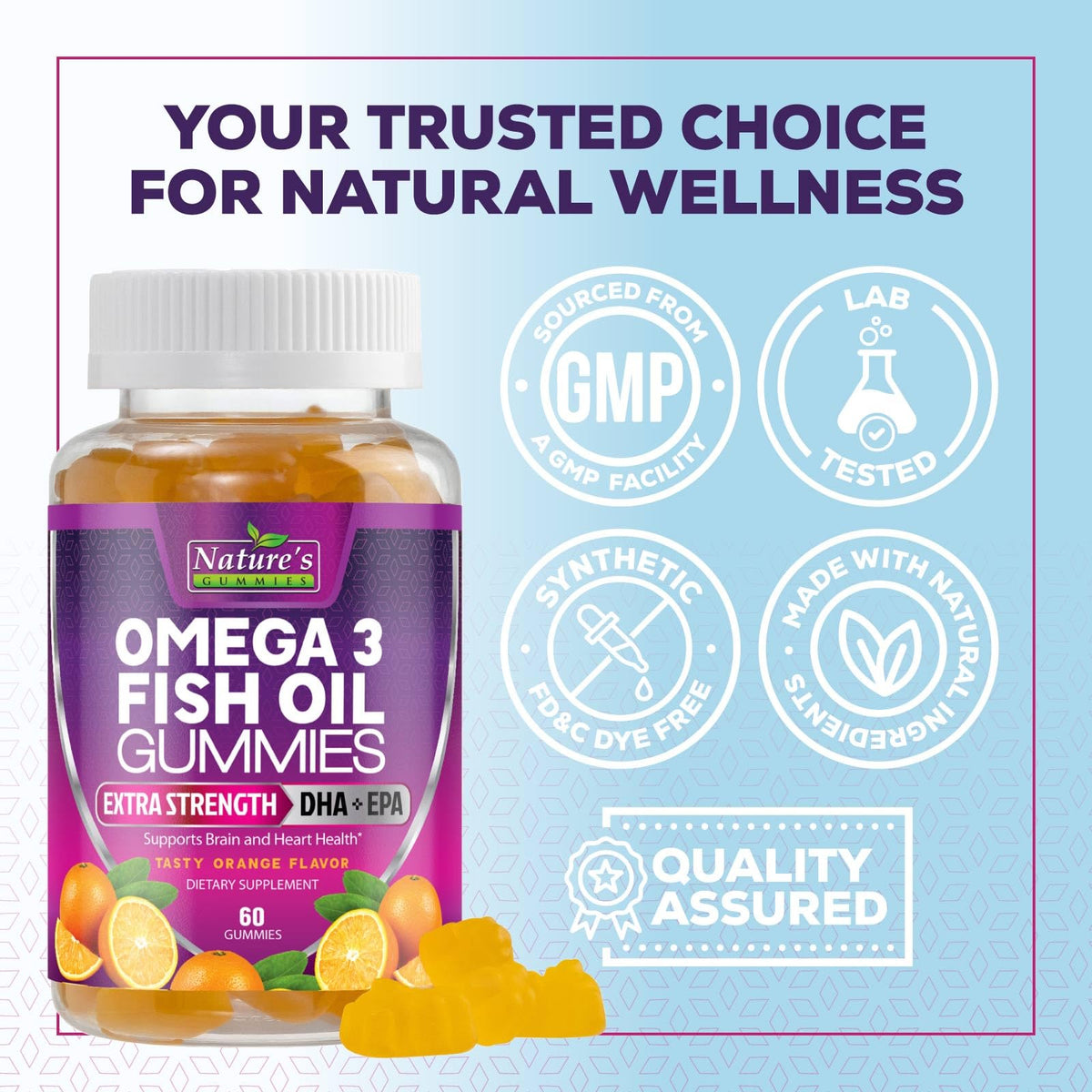 Nature's Nutrition Omega 3 Fish Oil Gummies - Extra Strength Omega-3