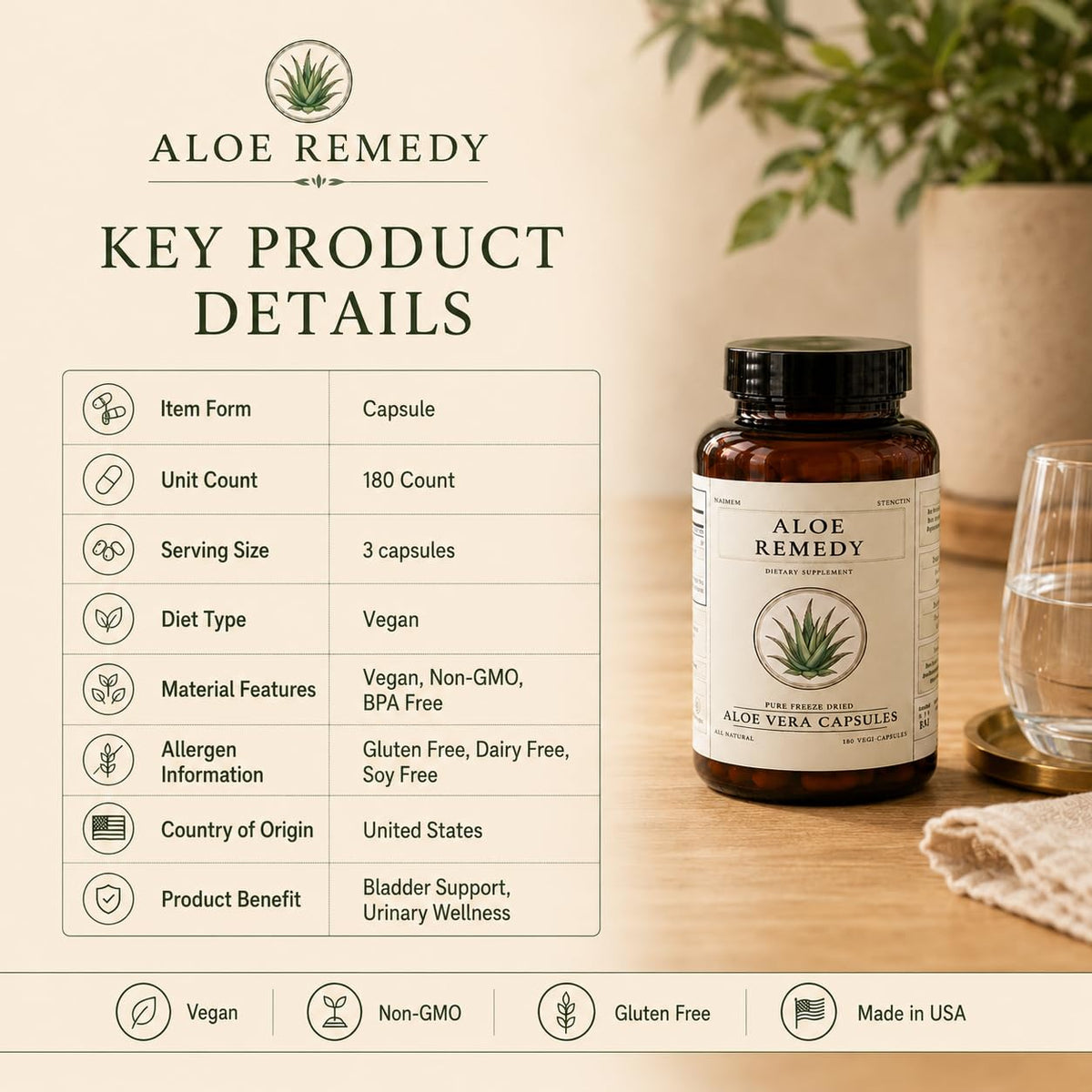 Aloe Remedy Aloe Vera Capsules for Bladder Comfort - 180 Vegan Capsules - image 4