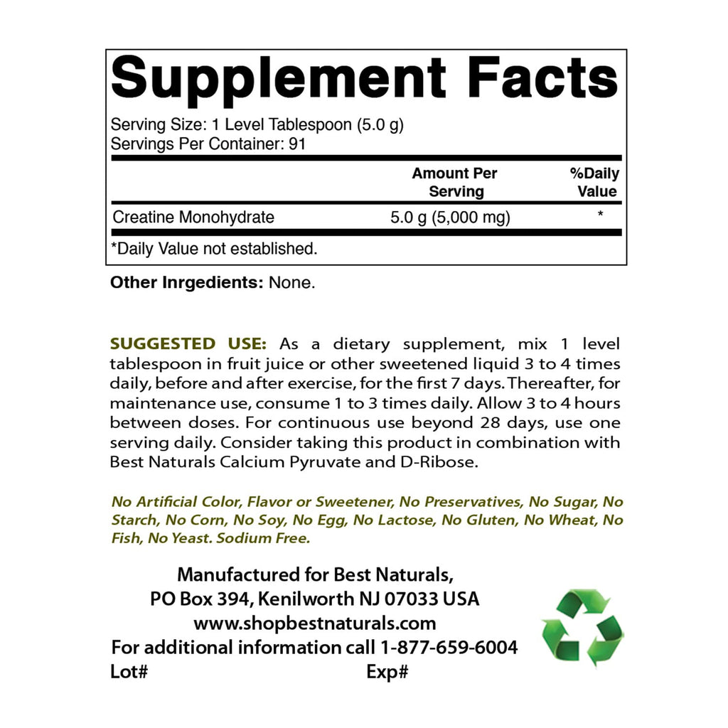 Best Naturals Creatine Monohydrate Pure Powder - 1 Lb - image 2