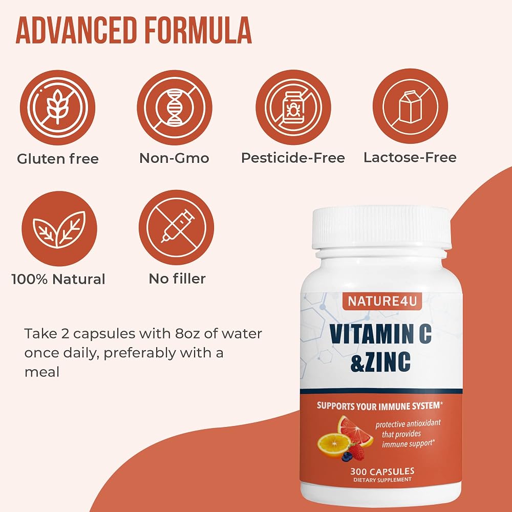 Nature4U Vitamin C 1000mg with Zinc and Rose Hips - 300 Capsules - image 5