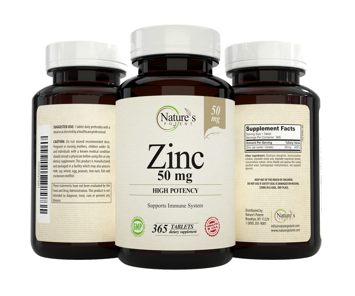 Nature's Potent Zinc 50 mg Immune Support - 365 Tablets - image 4