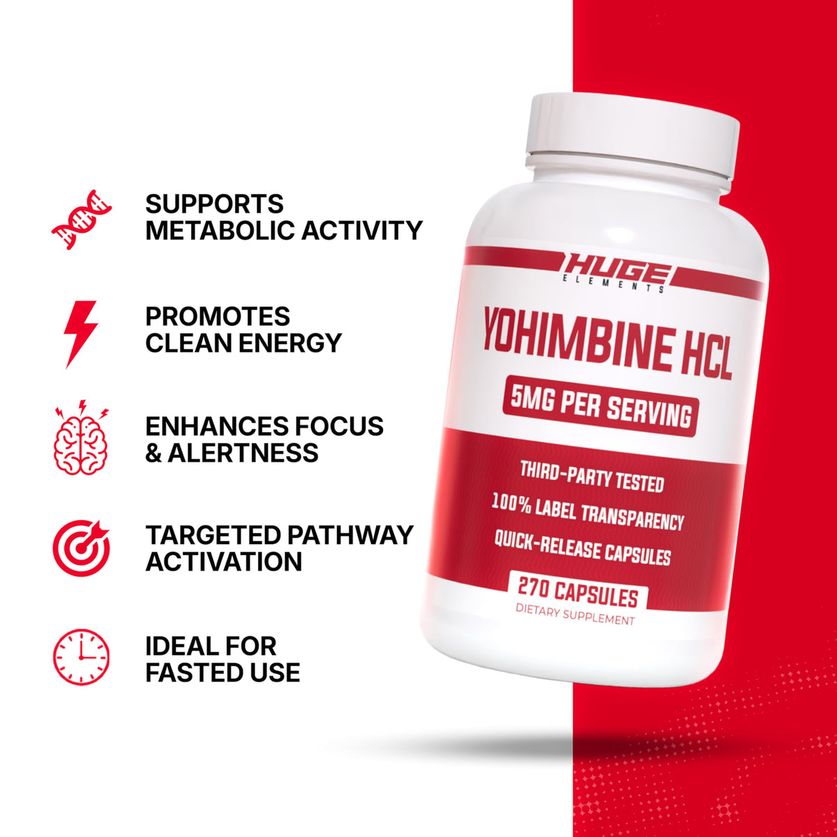 Huge Supplements Yohimbine HCl 5mg Energy Support - 270 Vegetarian Capsules - image 4