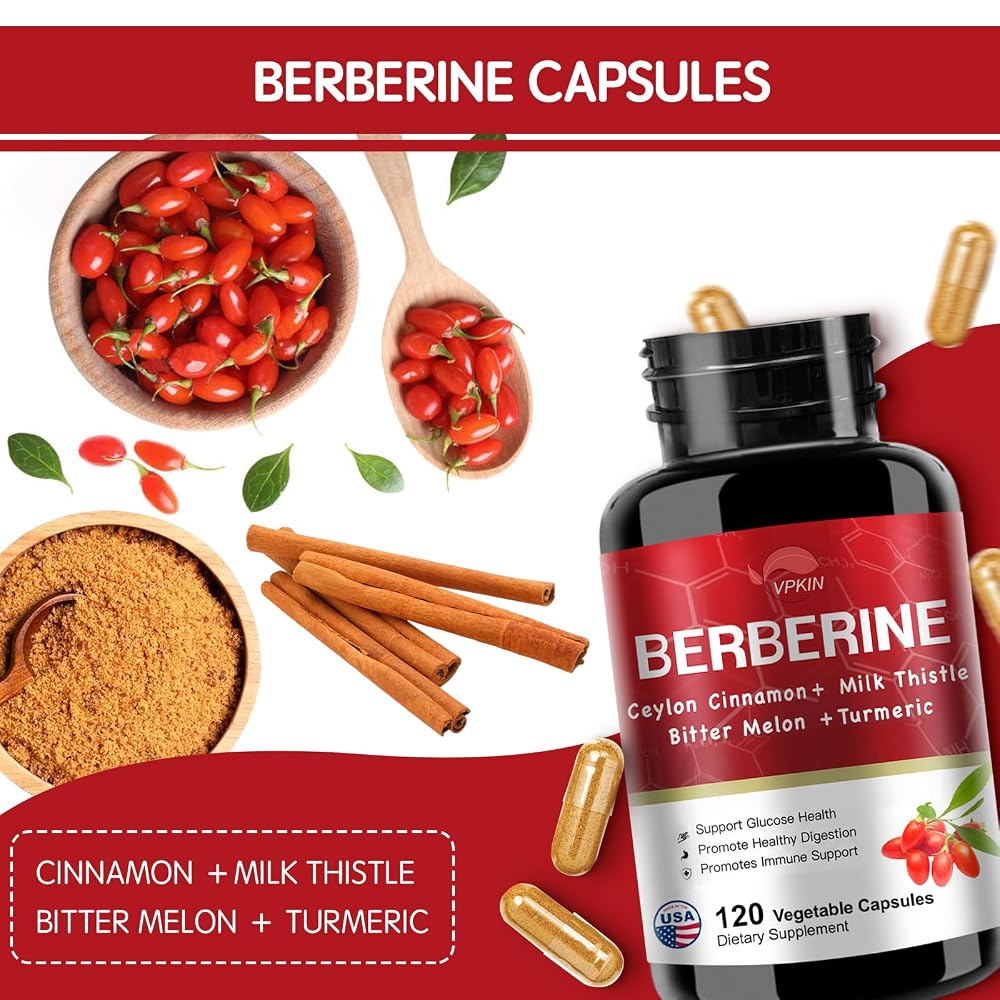 VPKIN Berberine Supplement with Ceylon Cinnamon - 120 Capsules - image 3