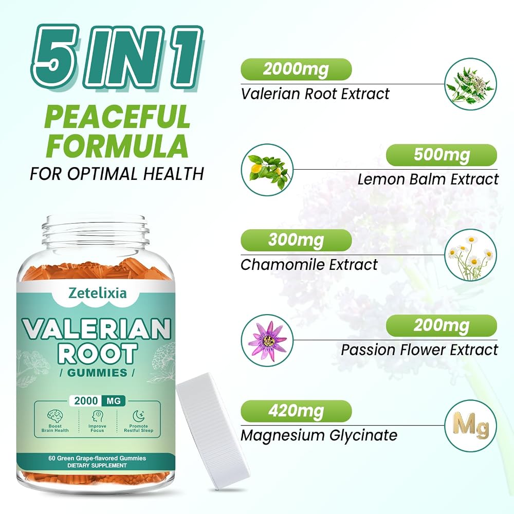 Zetelixia Valerian Root Gummies Green Grape Flavor
