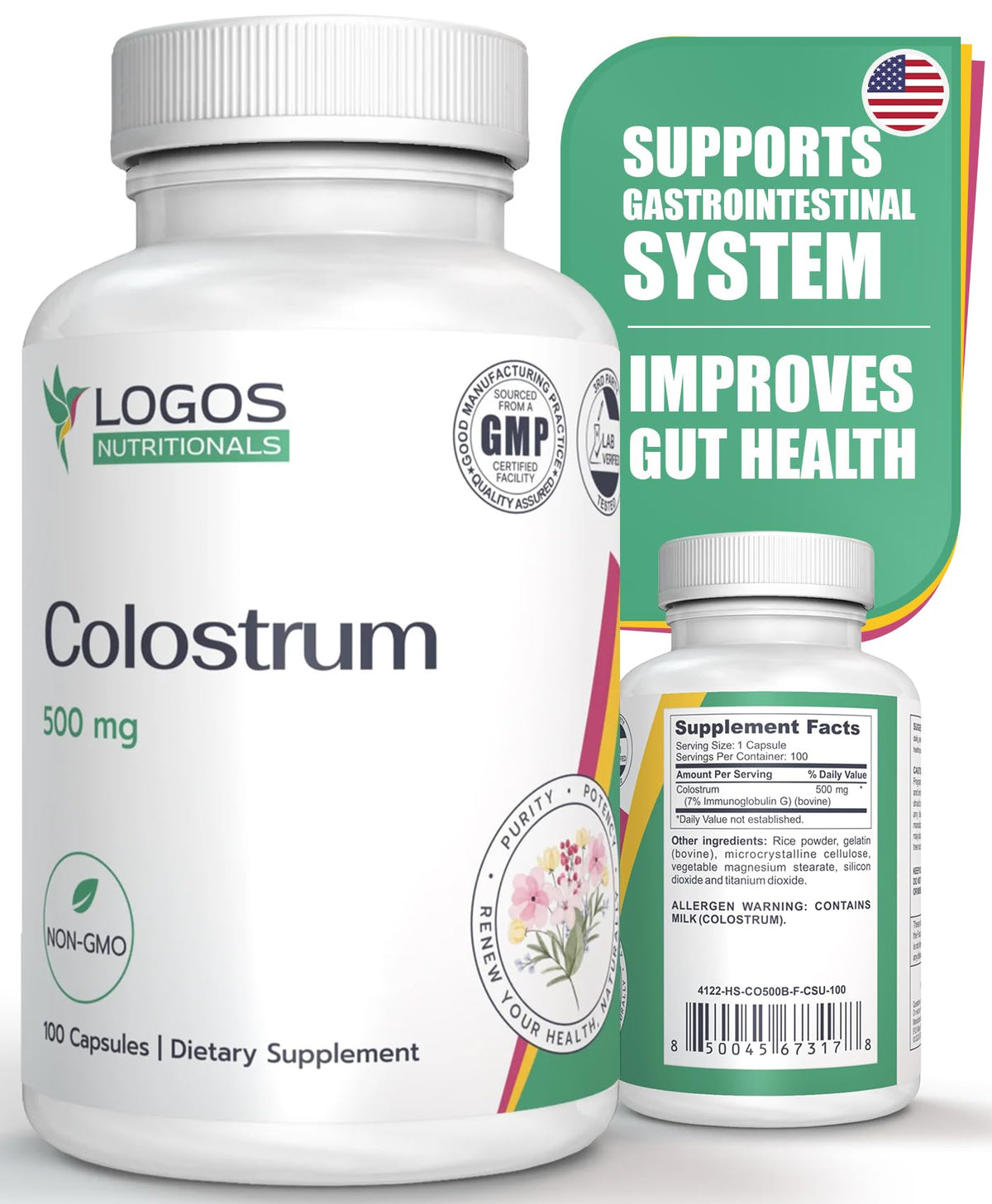 logos nutritionals Bovine Colostrum 500mg - 100 Capsules