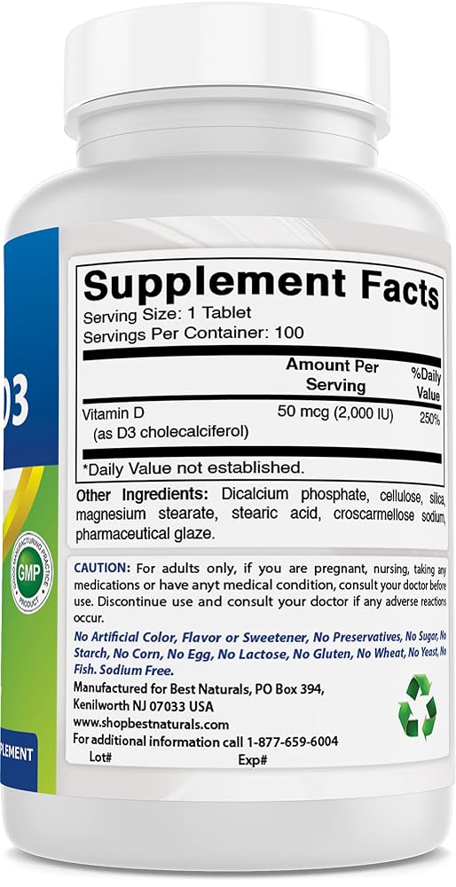 Best Naturals Vitamin D3 2000 IU (50 mcg) - 100 Tablets - 100 Days - image 7