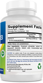 Best Naturals Vitamin D3 2000 IU (50 mcg) - 100 Tablets - 100 Days