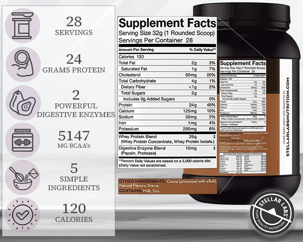 Stellar Labs Whey Protein Powder with BCAA's & Whey Isolate