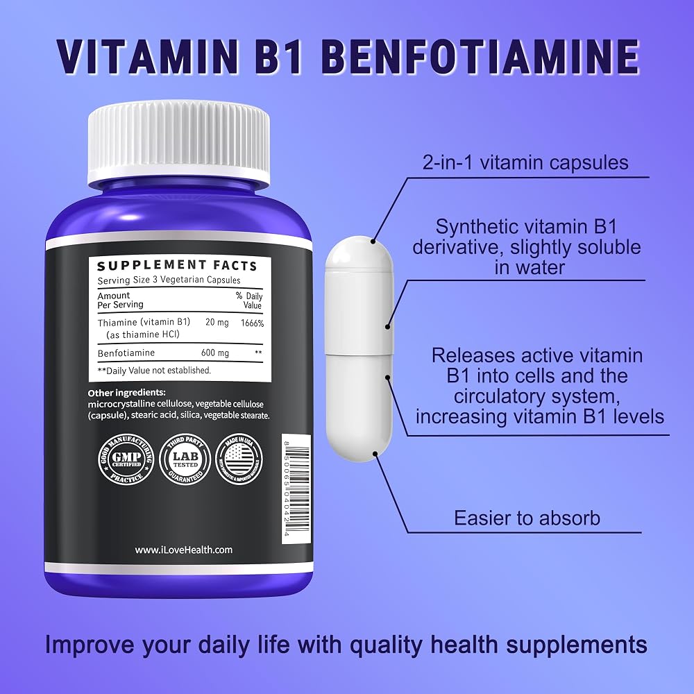 I LOVE HEALTH Vitamin B1 500mg with Benfotiamine 20mg