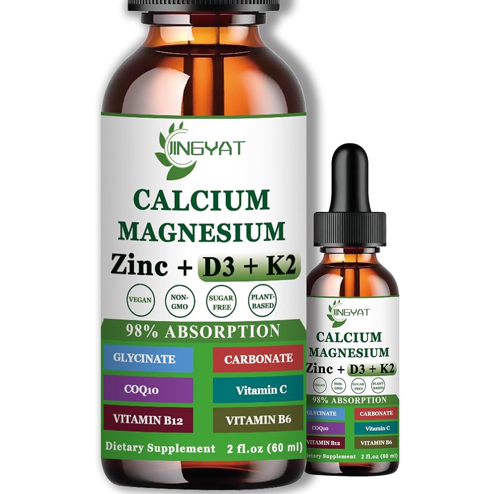 JINGYAT Calcium Magnesium Zinc Liquid Drops for Bone Strength - 2 Fl Oz