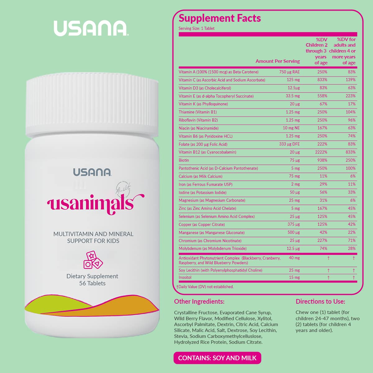 USANA Usanimals Multivitamin for Kids - 56 Chewable Tablets - image 2