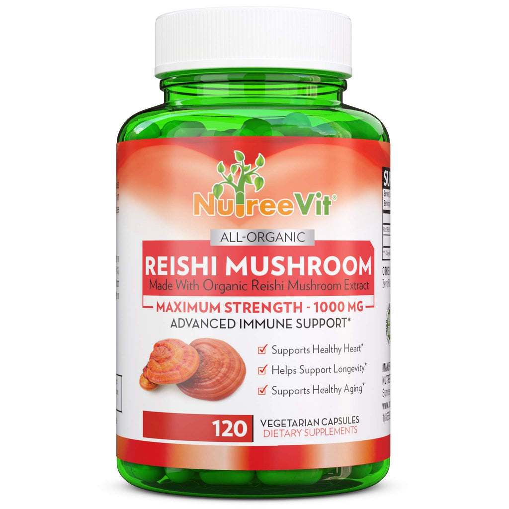 NutreeVit 100% Organic Reishi Mushroom Immune Support - 240 Capsules