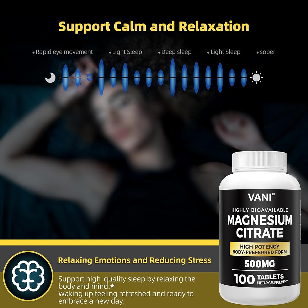 VANI Magnesium Citrate 500mg for Sleep - 100 Capsules - image 4