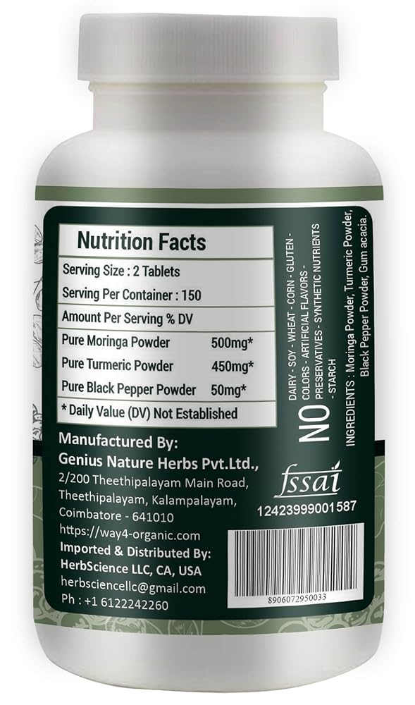 WAY 4 ORGANIC W4O Moringa Tablets with Turmeric and Black Pepper